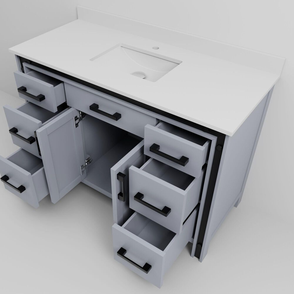 Lexora Home Ziva 48&quot; Single Bathroom Vanity in Dark Grey with 2 cm White Cultured Marble Top and Rectangular Sink, , large