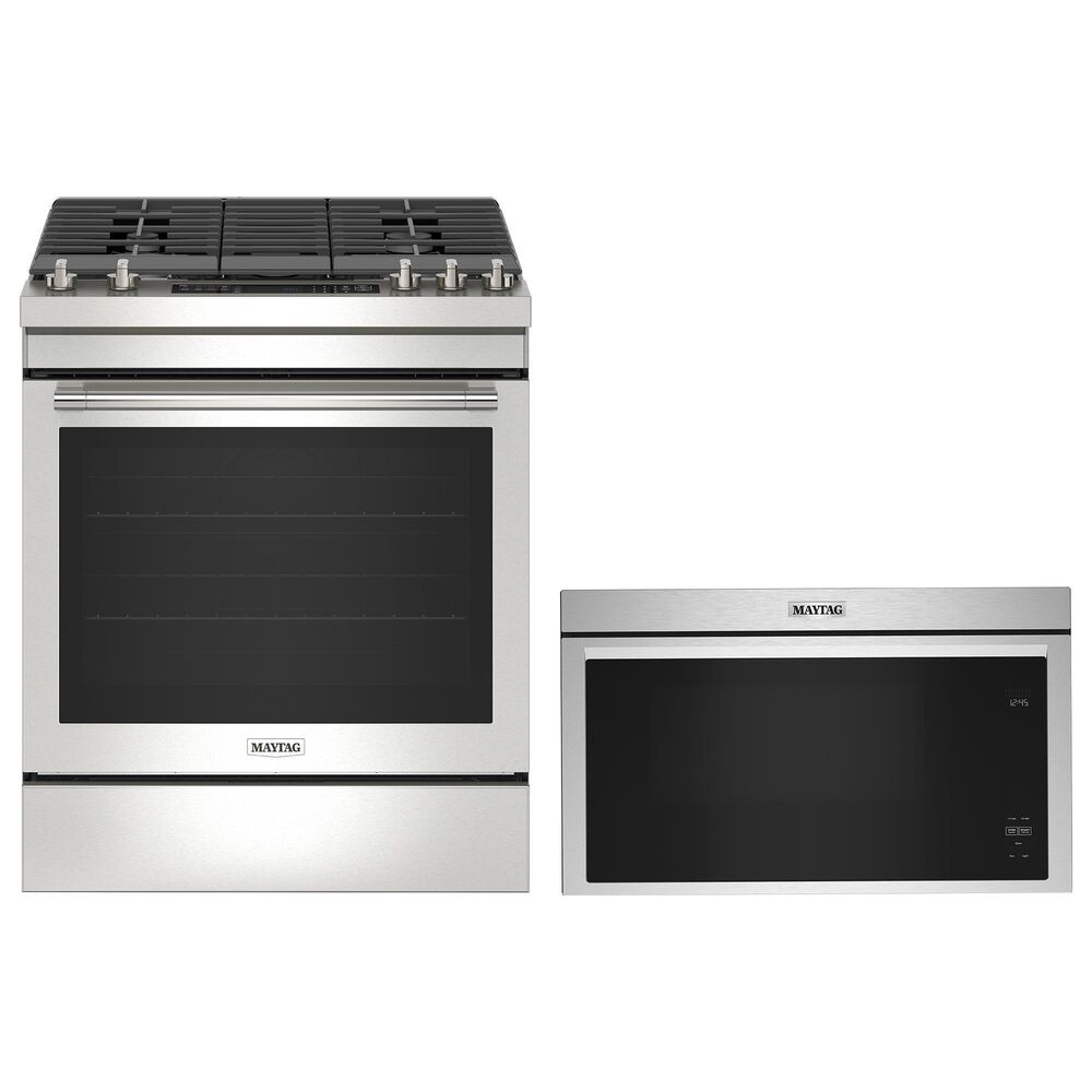 Maytag 2-Piece Kitchen Package with 30" Gas Range and 1.1 Cu. Ft. Over-the-Range Microwave in Fingerprint Resistant Stainless Steel, , large