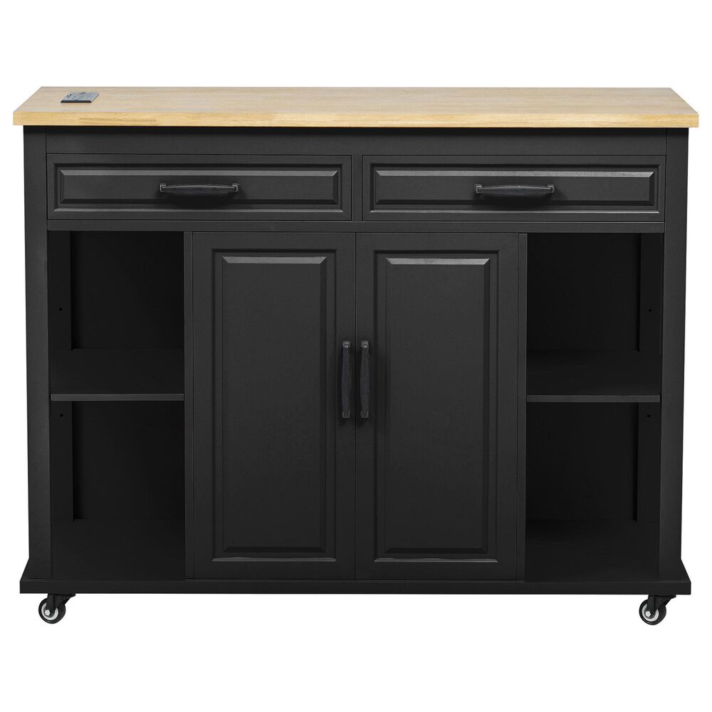 HOMLUX 47" Kitchen Island with Extendable Dining Table in Black and Natural, , large