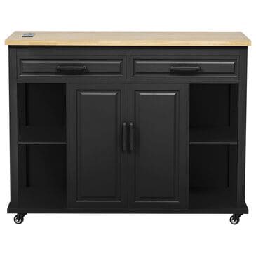 HOMLUX 47" Kitchen Island with Extendable Dining Table in Black and Natural, , large