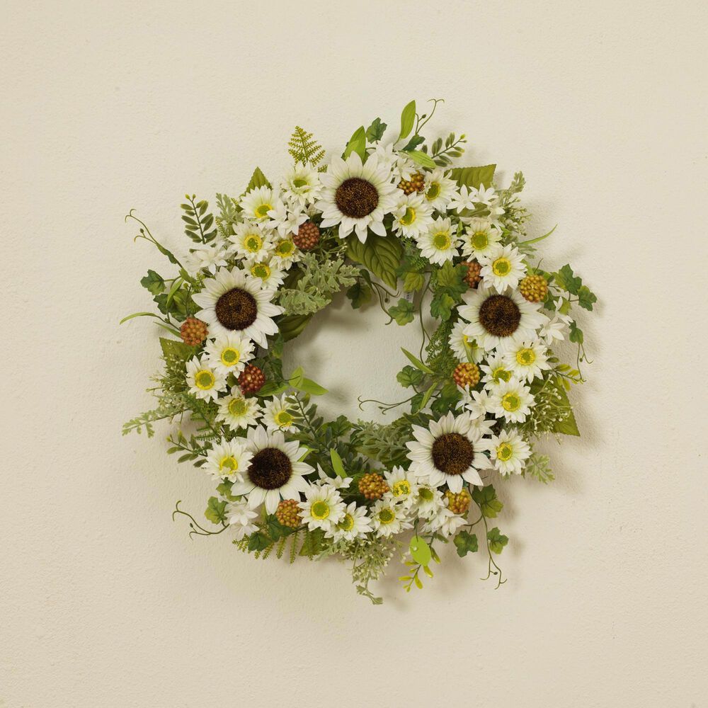 The Gerson Company 24&quot; Sunflower Wreath in Green, , large