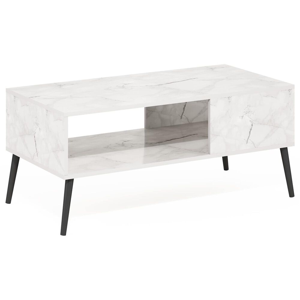 HOMLUX 2-Tier Mid-Century Modern Coffee Table in White, , large