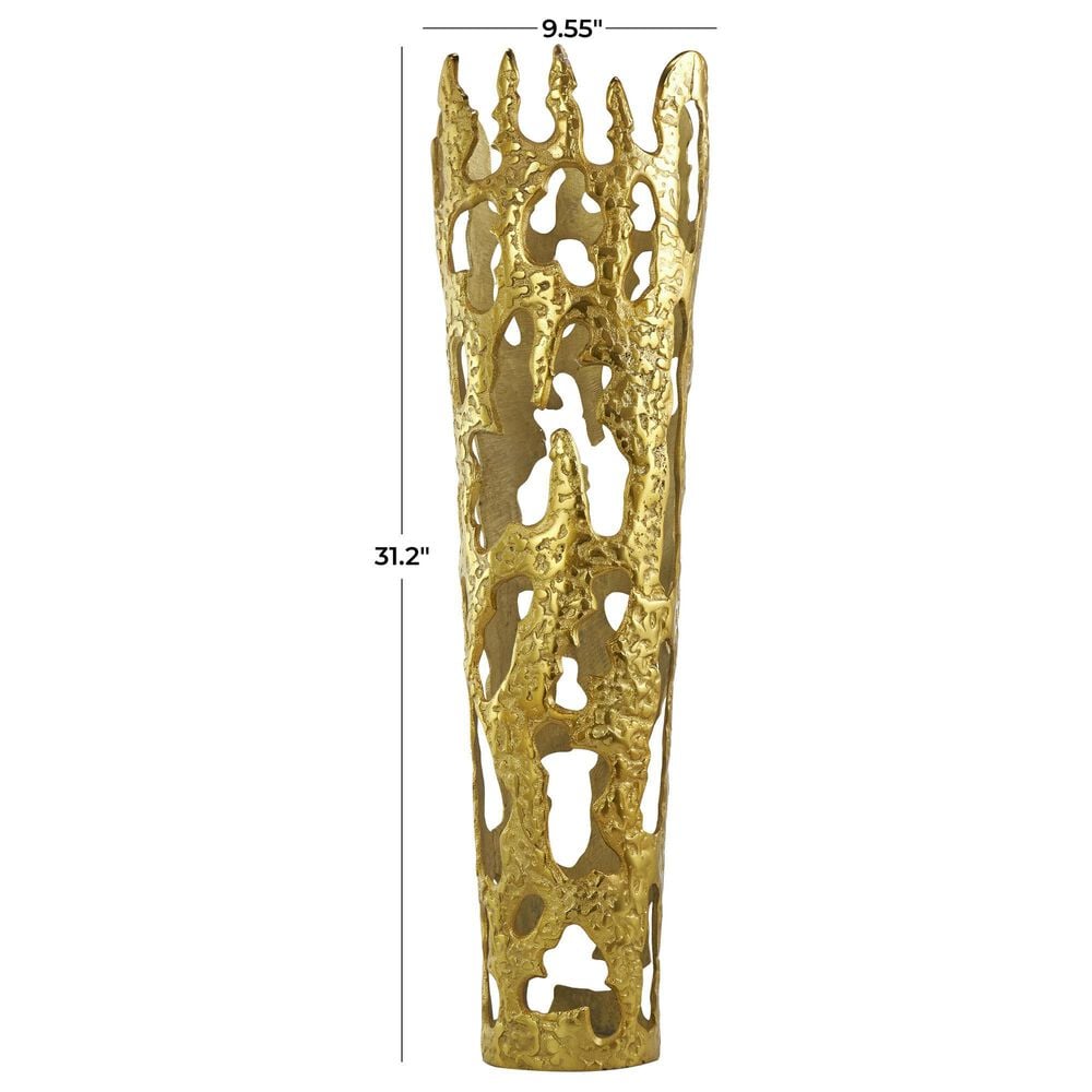Maple and Jade 9&quot; Abstract Drip Decorative Vase with Melting Designed Body in Satin Gold, , large