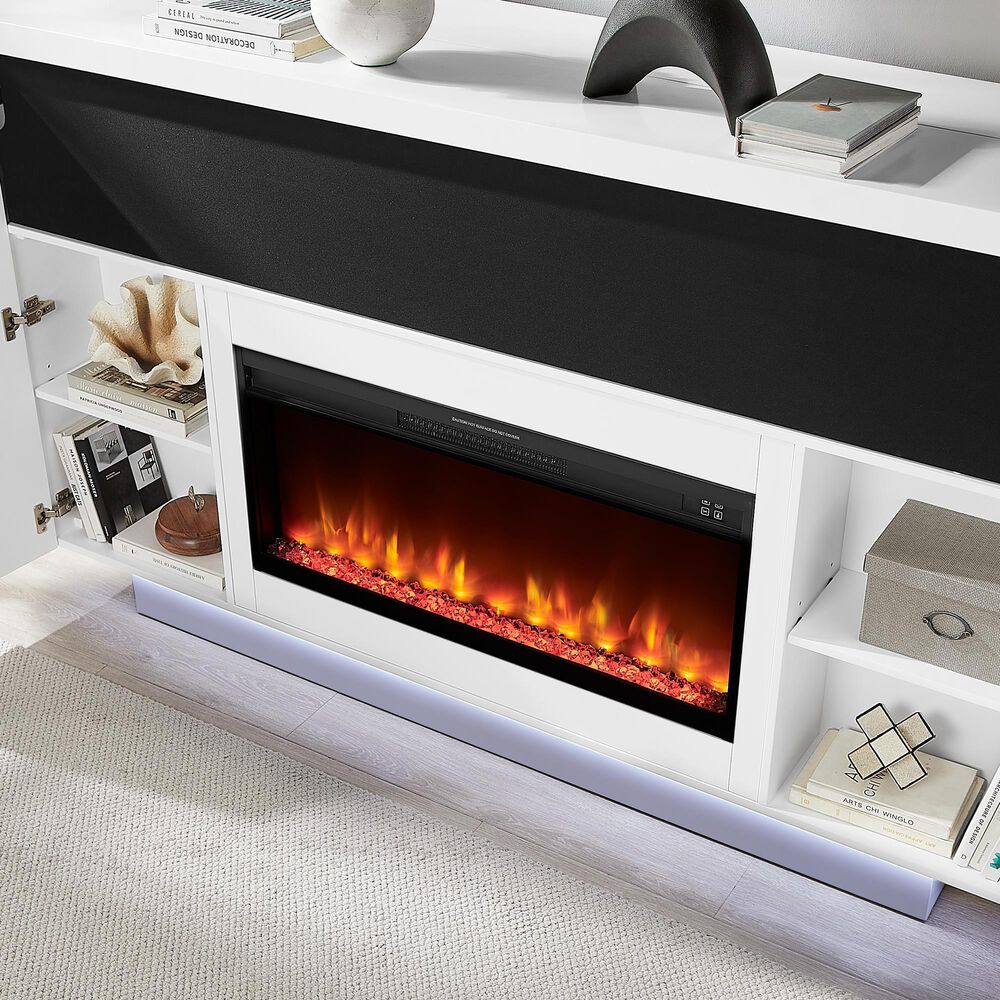 Global Furniture USA Aveena 76-Inch Fireplace in White, , large
