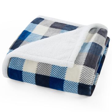Duke Imports Flannel Sherpa Plaid Throw in Blue and Grey, , large