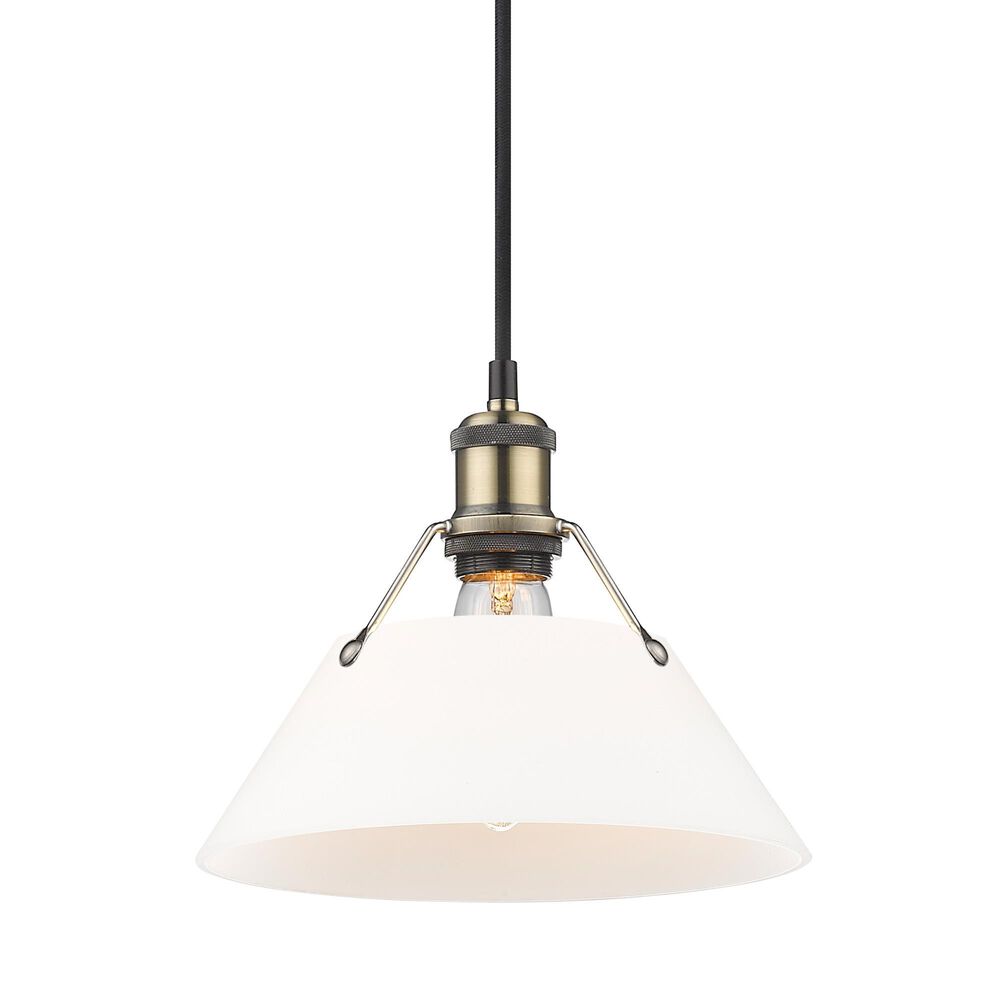Golden Lighting Orwell 1-Light Medium Pendant with Opal Glass Shade in Aged Brass, , large