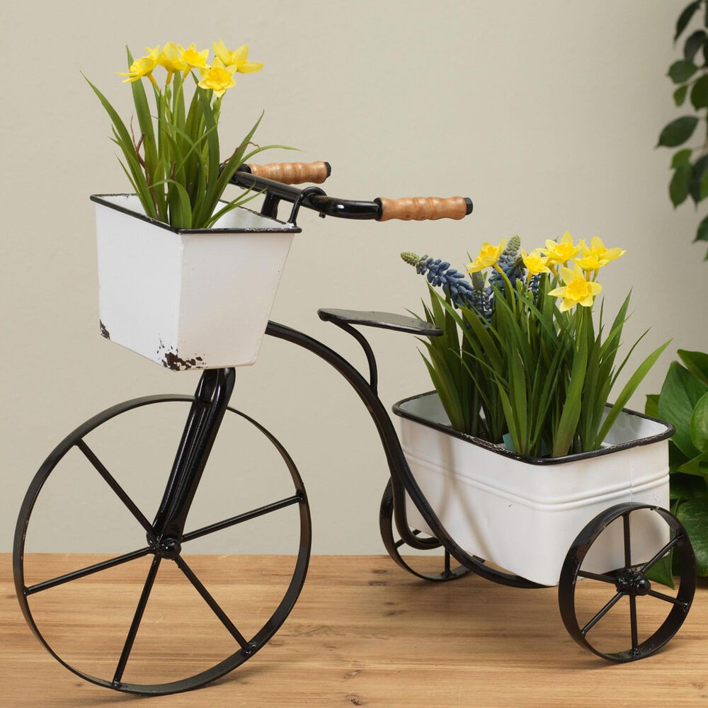 The Gerson Company 17.7&quot; Tricycle with Planter in White and Brown, , large