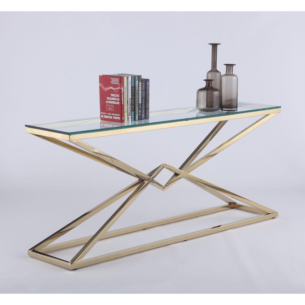 Monroe Double Pyramid Sofa Table in Gold, , large