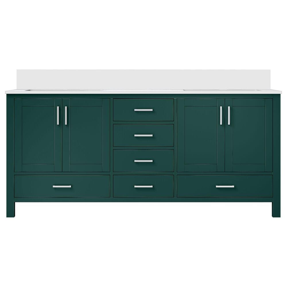 Lexora Home Jacques 72&quot; Double Bathroom Vanity in Green with 2 cm White Cultured Marble Top and Rectangular Sinks, , large