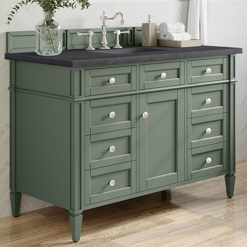 James Martin Vanities Brittany 48&quot; Single Bathroom Vanity in Smokey Celadon with 3 cm Charcoal Soapstone Quartz Top and Rectangular Sink, , large