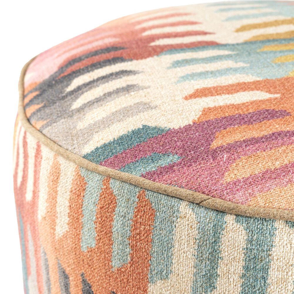 Howard Elliott Navajo Foot Pouf in Coral, Blush, Teal and Mustard, , large