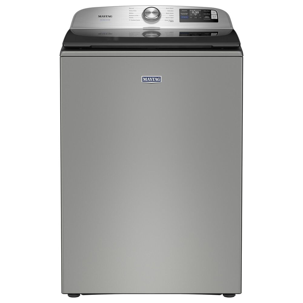 Maytag 5.2 Cu. Ft. Smart Pet Pro Top Load Agitator Washer and 7.4 Cu. Ft. Smart Gas Top Load Dryer Laundry Pair in Classic Silver, , large