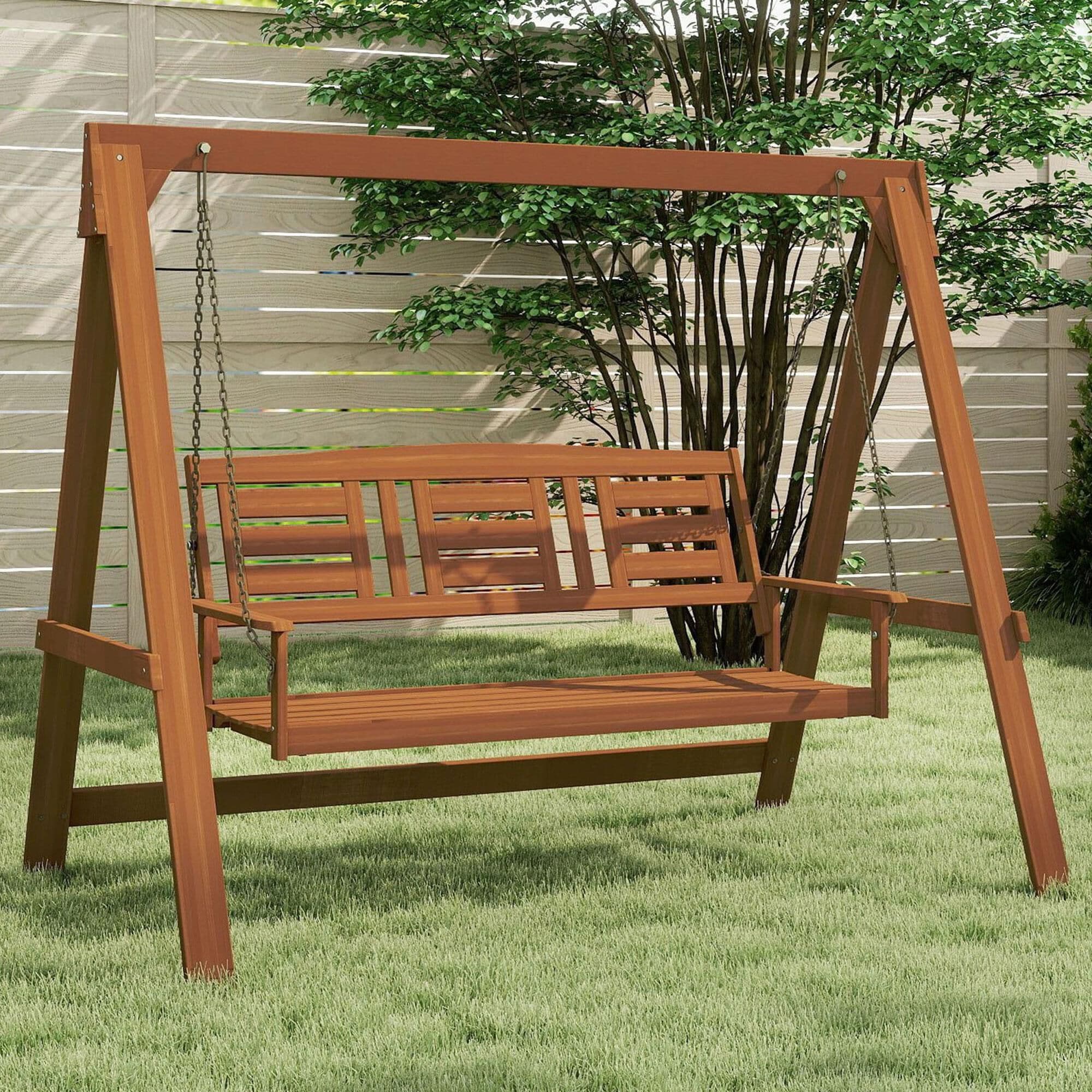 HOMLUX 3-Person Large Outdoor Porch Swing with Hanging Frame for