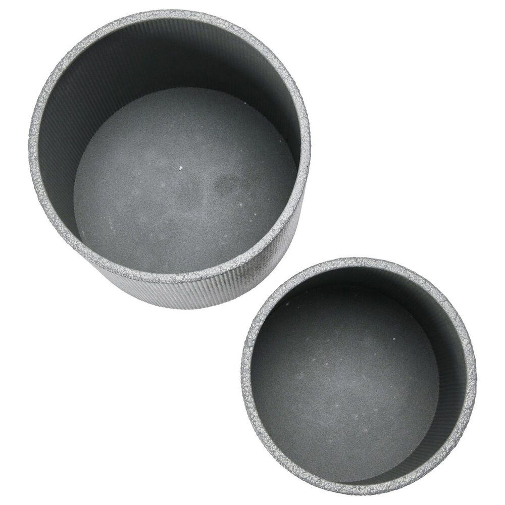 Creative Coop 2-Piece Modern Boho Embossed Metal Planter with Stand Set in Charcoal Grey and Gold, , large