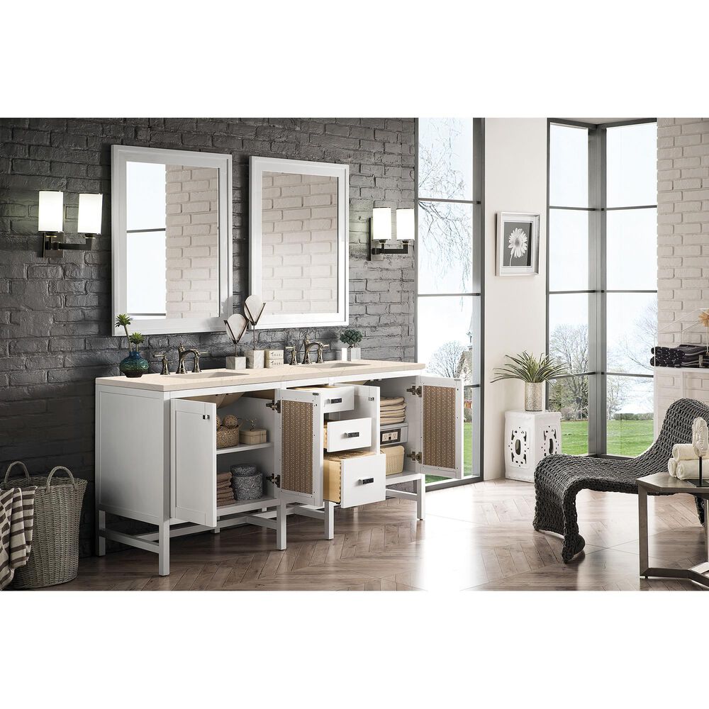 James Martin Vanities Addison 72&quot; Double Bathroom Vanity in Glossy White with 3 cm Eternal Marfil Quartz Top and Rectangular Sinks, , large