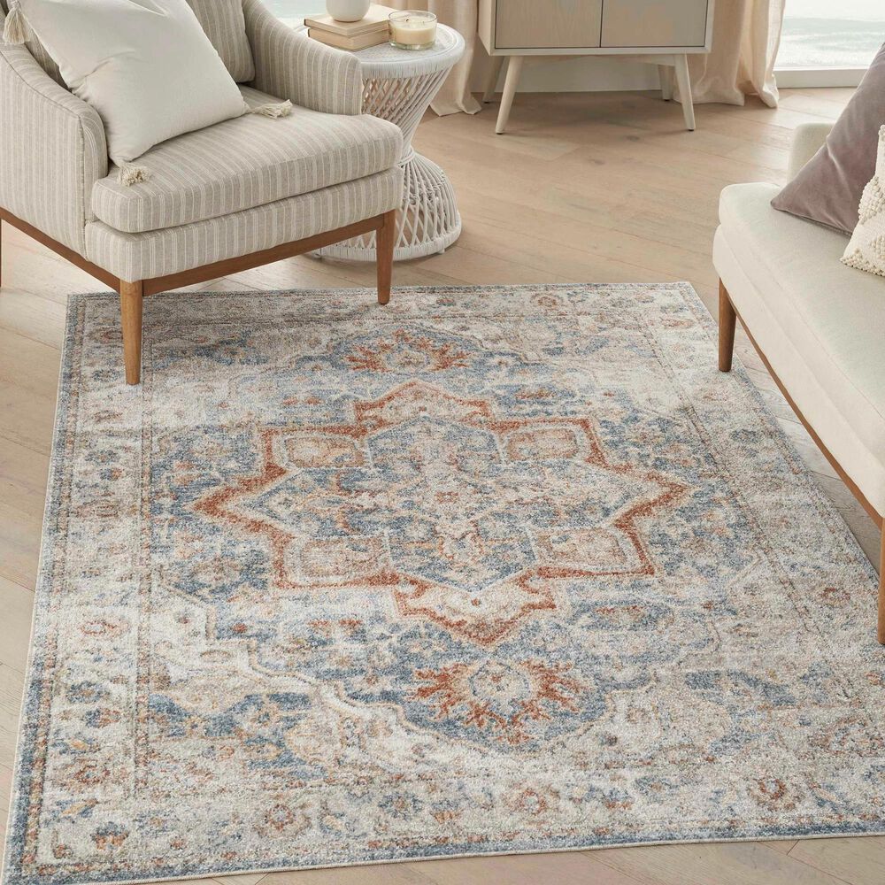 Nourison Astra Machine Washable ASW12 6&#39;7&quot; x 9&#39; Denim and Multicolor Area Rug, , large