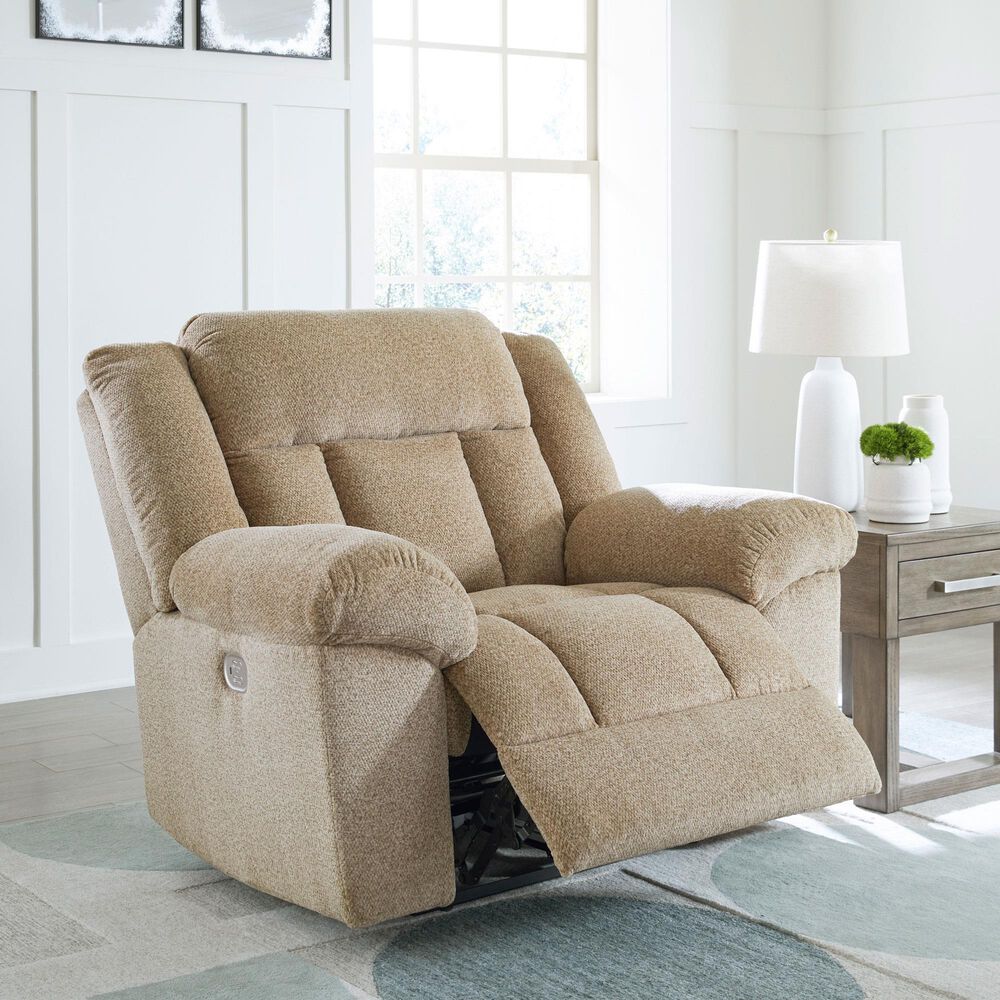 Ashley Tip-Off Power Recliner with Adjustable Headrest in Wheat, , large