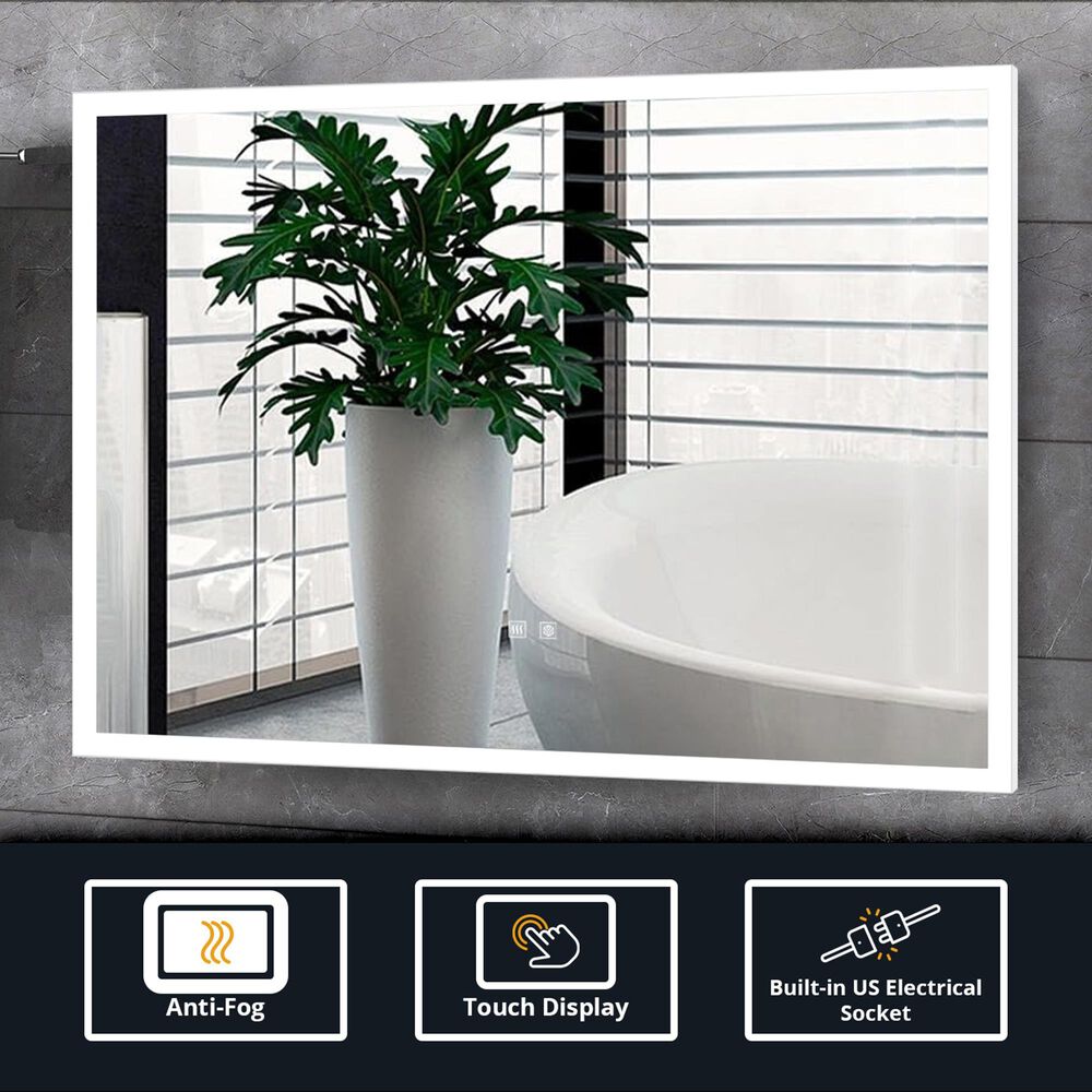 Lexora Home Aurorium 36" x 28" LED Vanity Mirror in White, , large