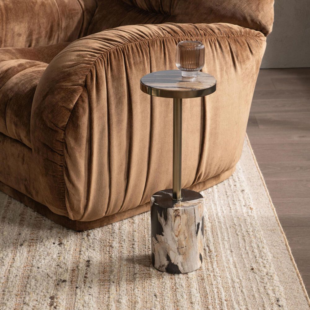 Classic Home Jordyn 8" Round Accent Table in Molten Husk and Brass, , large