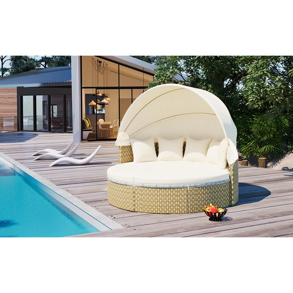 HOMLUX Patio Furniture Round Outdoor Sectional Sofa Set in Beige, , large