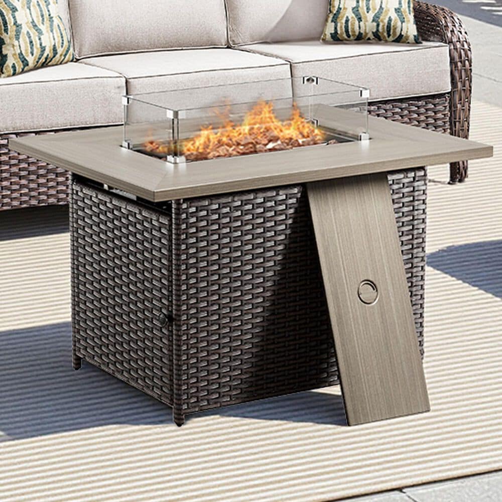 Sunwell Garden Rectangular Fire Pit Table in Brown, , large