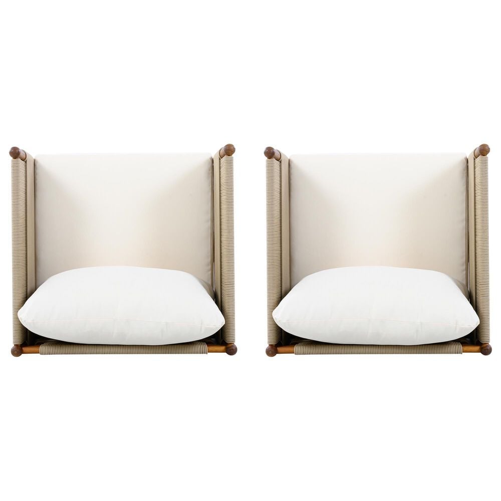 Hearth and Haven Outdoor Club Chair with Diamond Pattern Rope and Light Teak Frame in Cream (Set of 2), , large