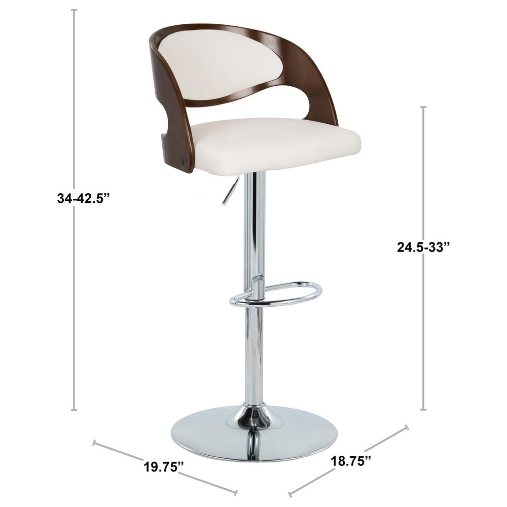Lumisource Pino Adjustable Swivel Barstool with White Cushion in Chrome and Cherry &#40;Set of 2&#41;, , large
