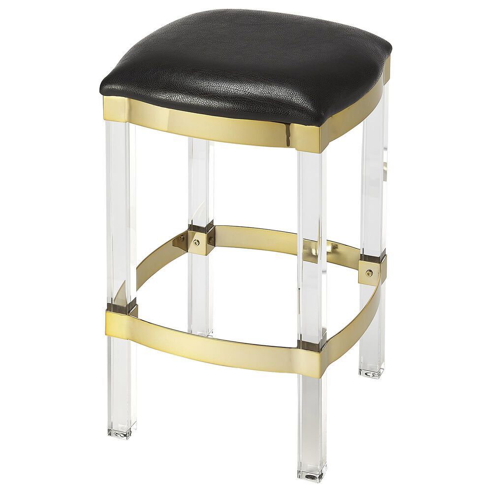 Butler Jordan Counter Stool in Black Leather and Gold, , large