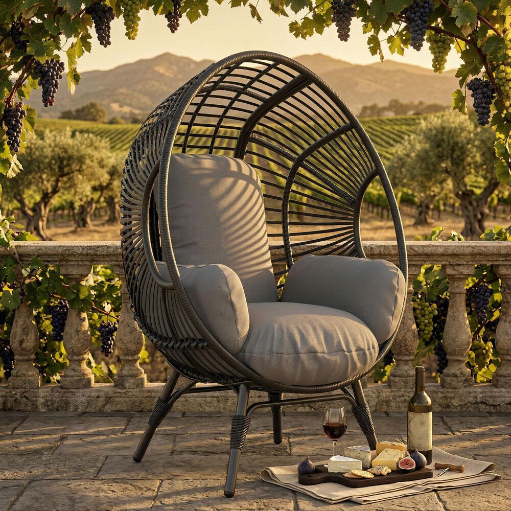 Hearth and Haven Outdoor Egg Chair with Black Frame in Gray, , large