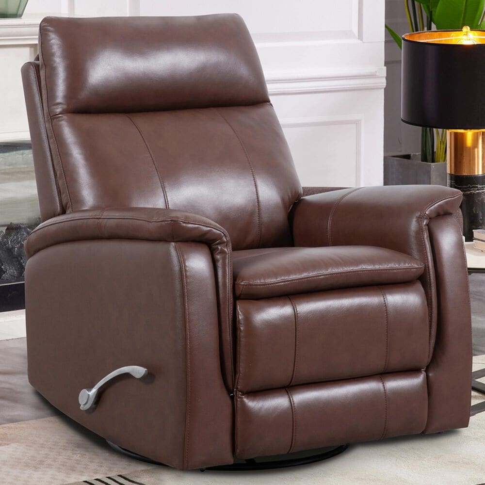 Oxford Furniture Leather Swivel Glider Recliner in Madrid Pecan, , large
