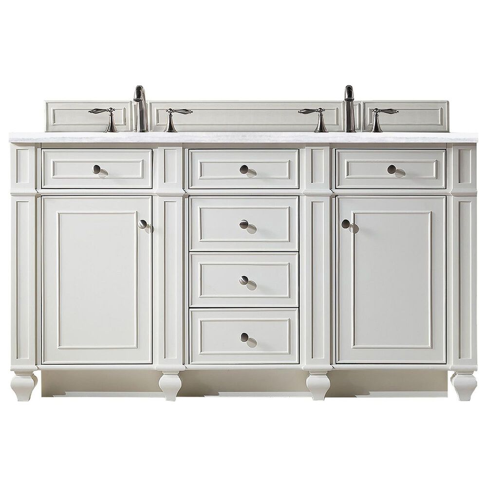 James Martin Vanities Bristol 60" Double Bathroom Vanity in Bright White with 3 cm Arctic Fall Solid Surface Top and Rectangular Sinks, , large