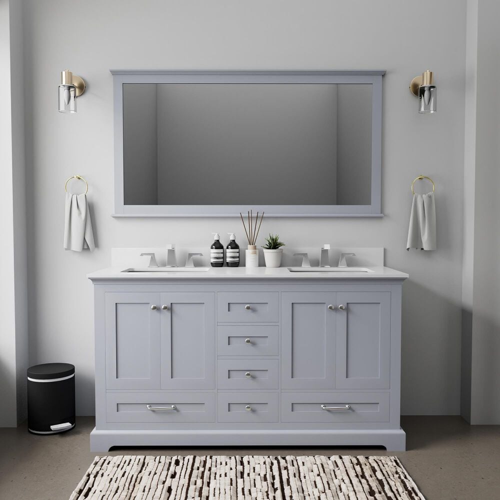 Lexora Home Dukes 60&quot; Double Bathroom Vanity in Dark Grey with White Cultured Marble Top and Rectangular Sinks, , large