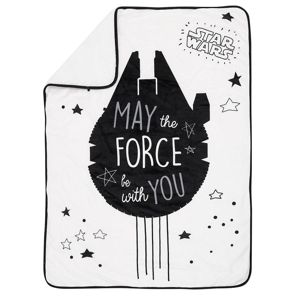 Lambs and Ivy Star Wars Millennium Falcon Soft Sherpa Baby Blanket in Black and White, , large