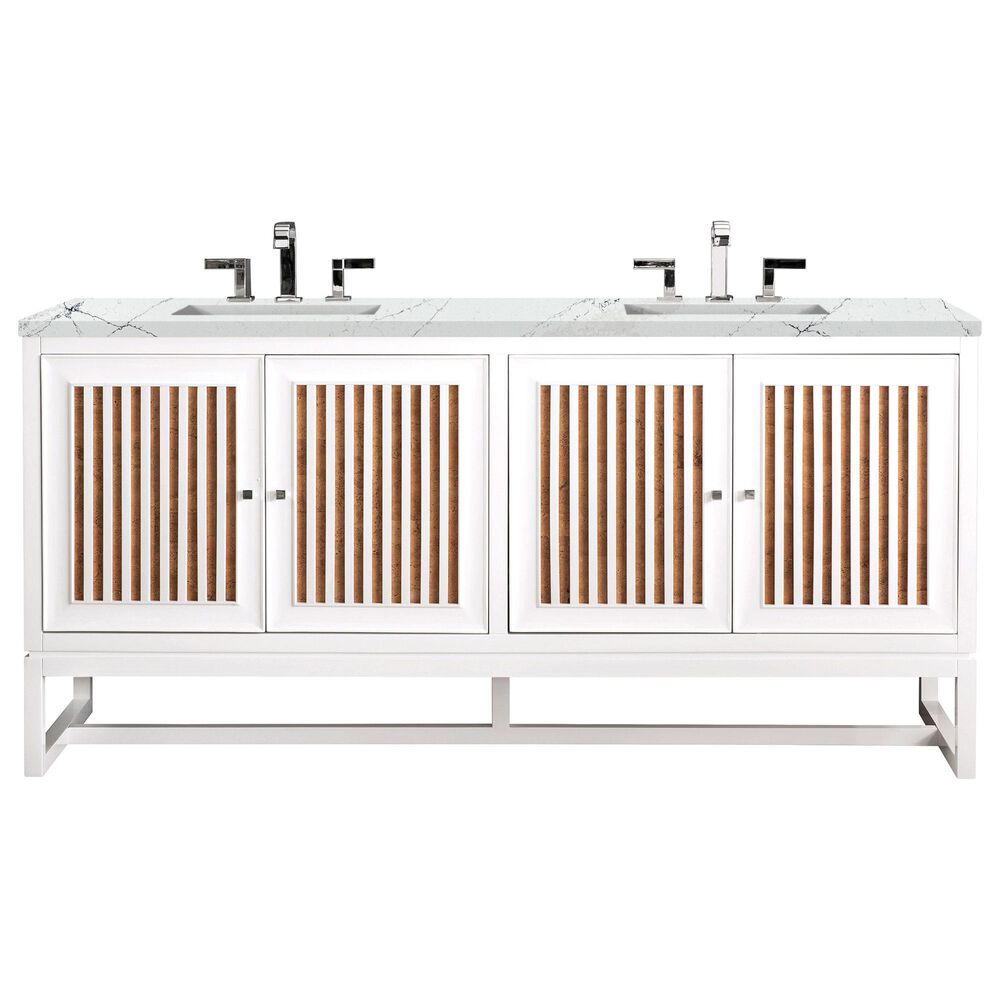 James Martin Vanities Athens 72" Double Bathroom Vanity in Glossy White with 3 cm Ethereal Noctis Quartz Top and Rectangular Sinks, , large