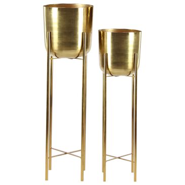 Maple and Jade Dome Indoor/Outdoor Planter with Removable Stand in Polished Gold (Set of 2), , large