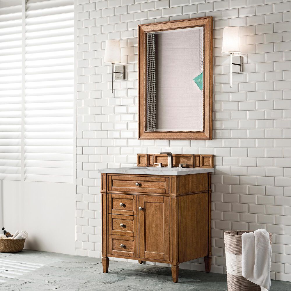 James Martin Vanities Brittany 30&quot; Single Bathroom Vanity in Saddle Brown with 3 cm Victorian Silver Quartz Top and Rectangular Sink, , large