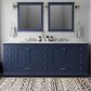 Lexora Home Dukes 84" Double Bathroom Vanity in Navy Blue with 2 cm White Carrara Marble Top and Rectangular Sinks, , large