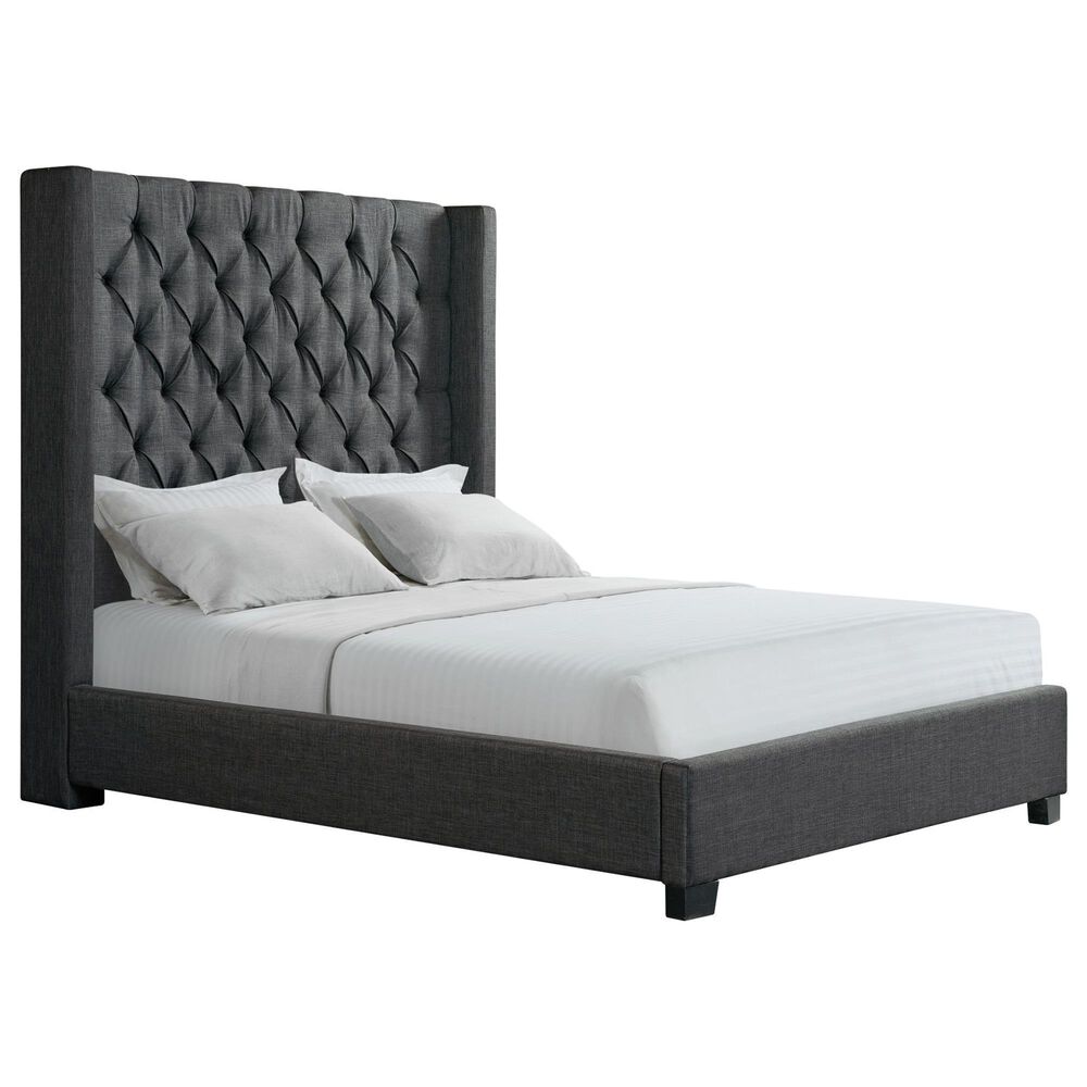 Mayberry Hill Morrow Queen Wingback Upholstered Bed in Heirloom Charcoal, , large