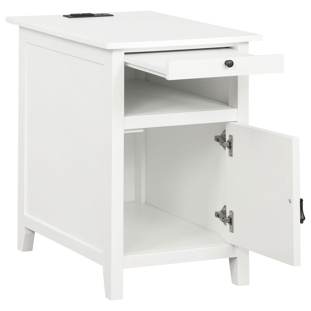 Linon Home Decor Birkdale Accent Table with USB Port in White, , large