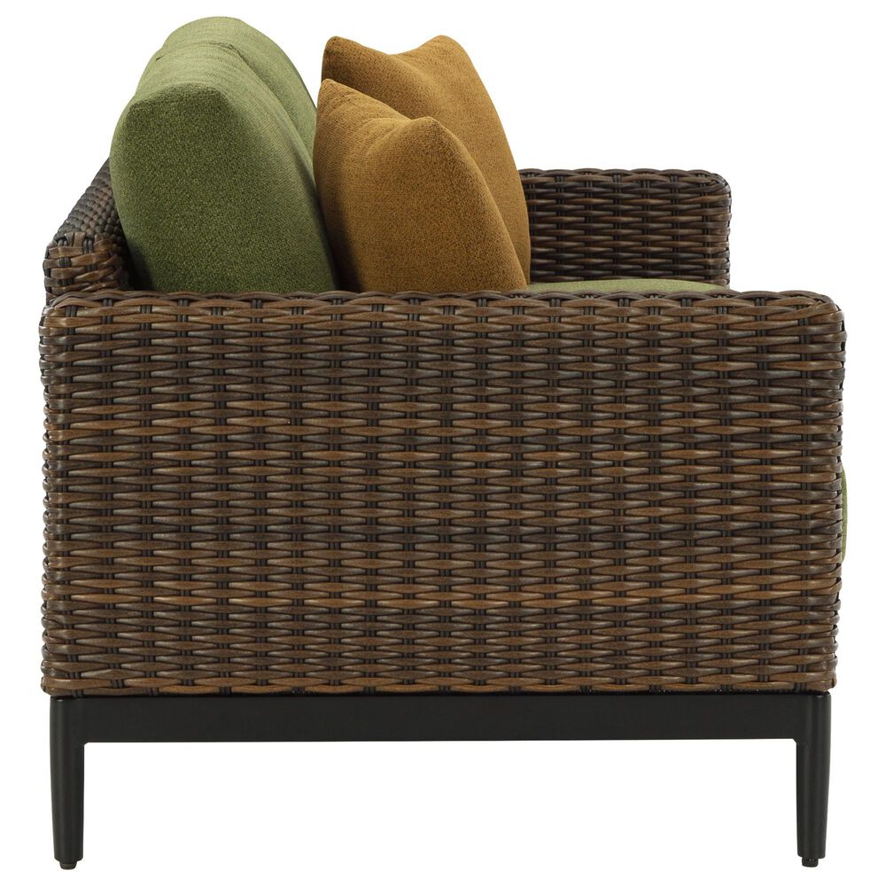 Ashley Horizon Hall Outdoor Loveseat with Green Cushion in Brown, , large