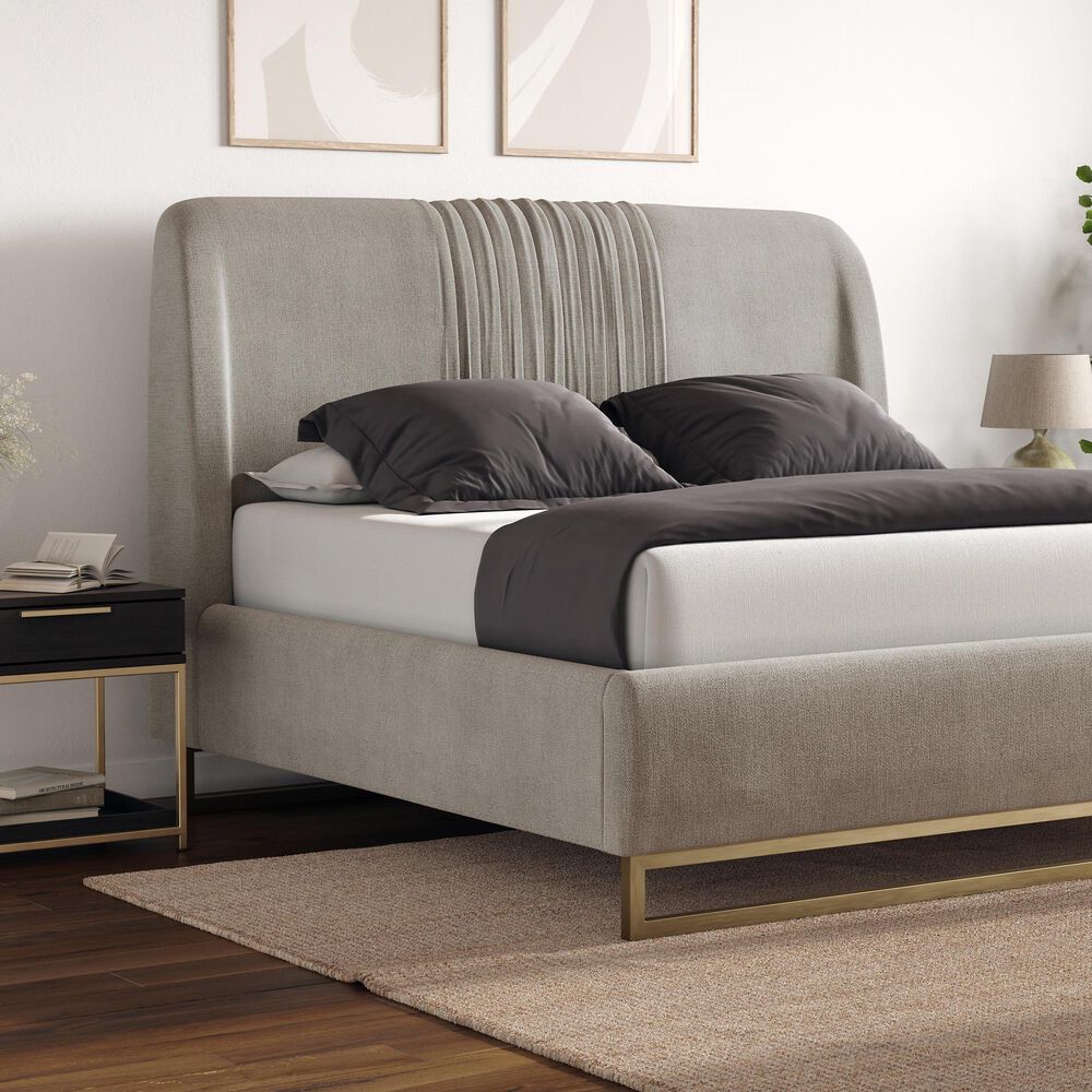 37B Mixt Nevin King Platform Bed with Antique Brass Legs in Polo Club Stone, , large