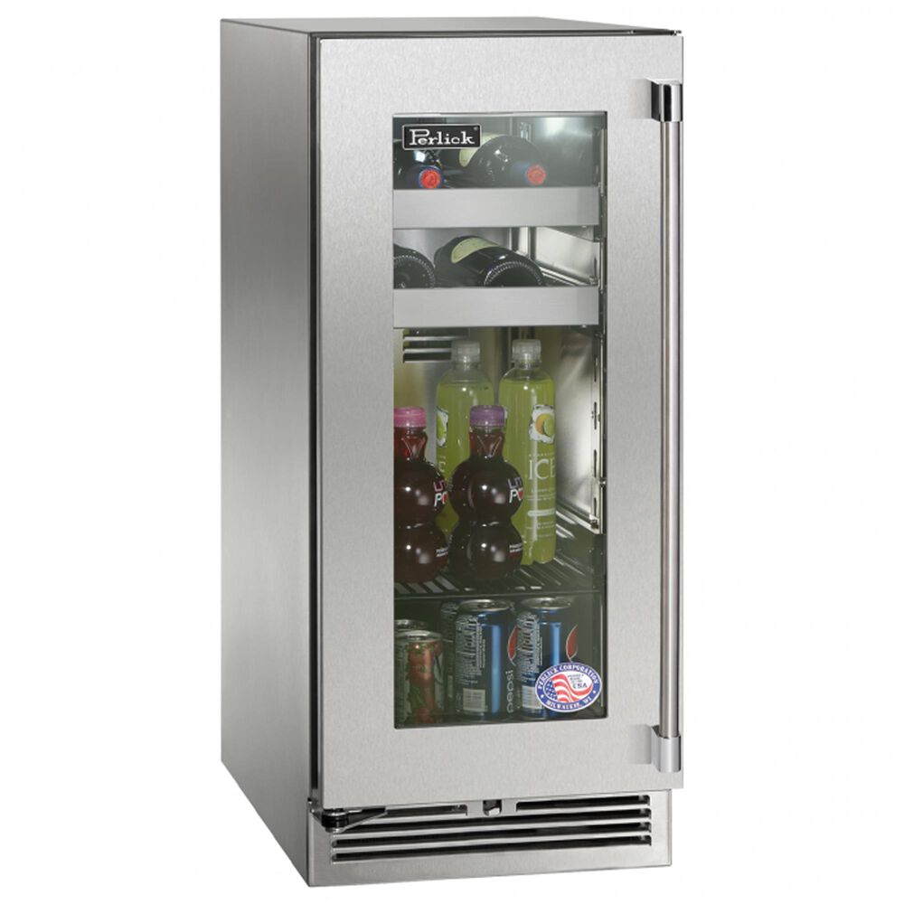 Perlick Signature 15" Indoor Built-In Undercounter Beverage Center with Left Hinge Glass Door in Stainless Steel and Panel Ready, , large