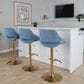 LumiSource Fabrico Swivel Adjustable Bar Stool with Blue Noise Fabric Upholstery and Rounded T Footrest in Gold (Set of 2), , large