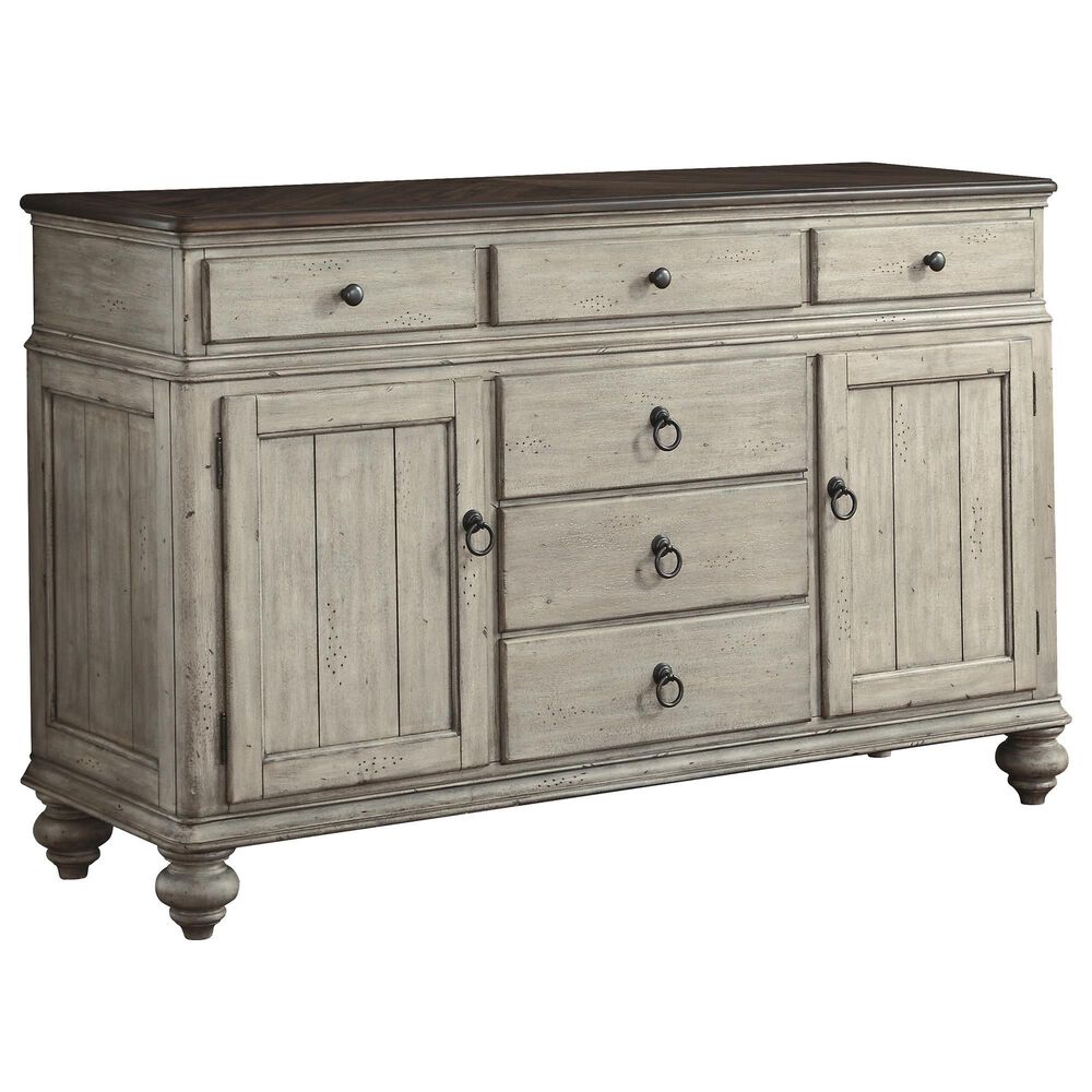 Flexsteel Plymouth 6-Drawer Buffet in Distressed Gray Wash and Medium Brown, , large