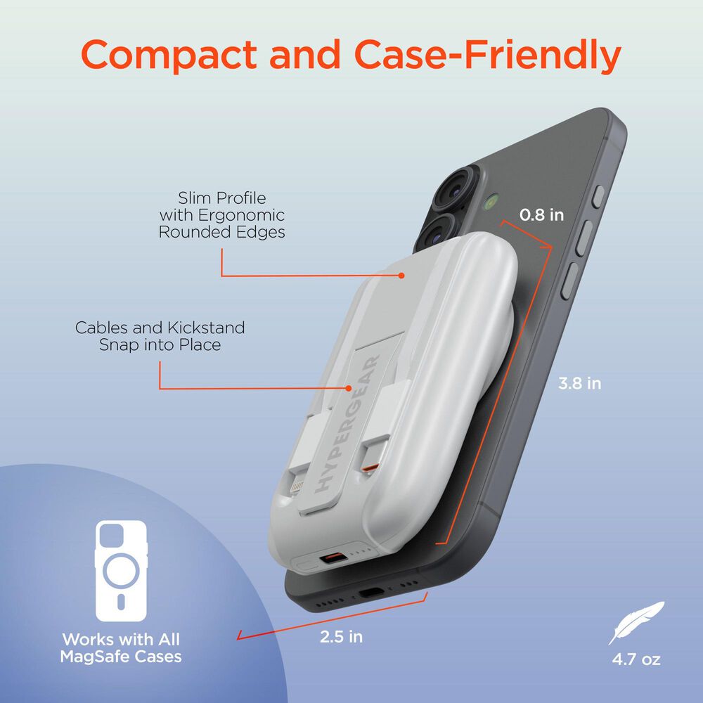 Hypercel Mag Grip Go 5000mAh Magnetic Wireless Fast Charge Power Bank in White, , large