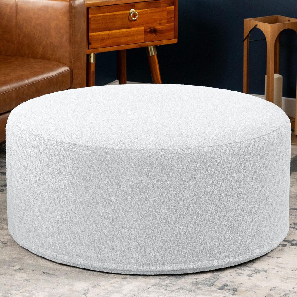 Jaxx Candler Boucle Fabric Ottoman in White, , large