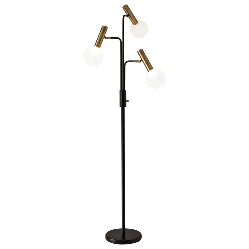 Adesso Sinclair 3-Arm LED Floor Lamp in Black and Antique Brass, , large