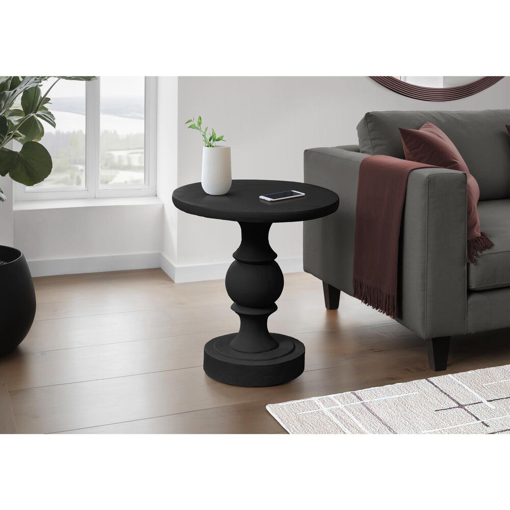 Hearth and Haven Outdoor Round Side Table with Sculpted Pedestal Base in Black, , large