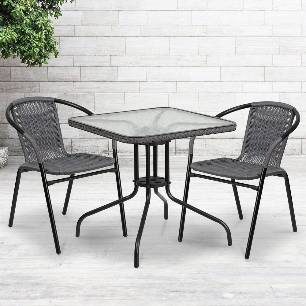Flash Furniture 3-Piece Glass and Metal Table Set in Gray, , large