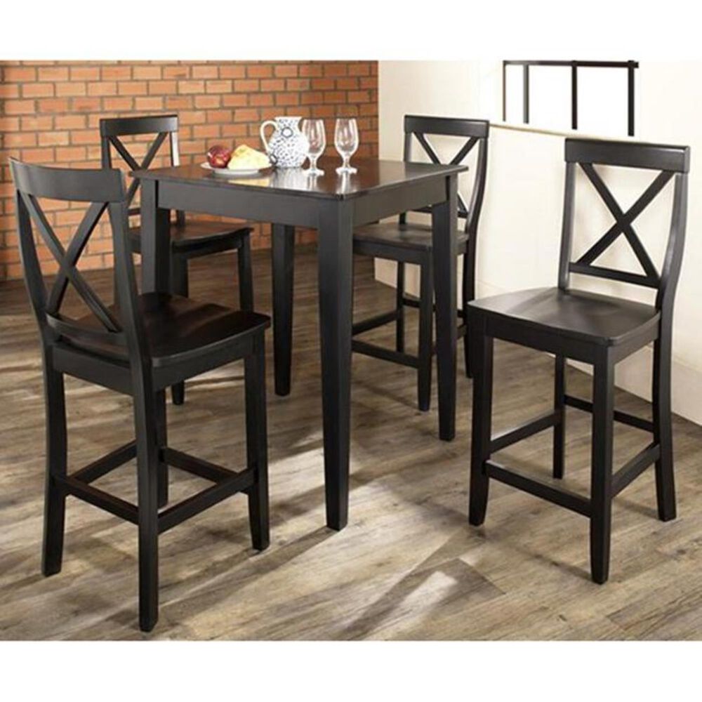 Crosley Furniture 5-Piece Pub Set with X-Back Stools in Black, , large